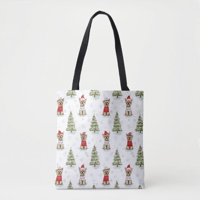 Tote Bag Chien Yorkies de Noël (Devant)