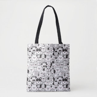 Tote Bag Chiens amusants mignons Motif animal noir et blanc