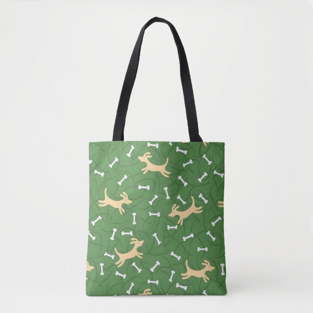 Tote Bag chiens chanceux avec l'arrière - plan d'os (Devant)