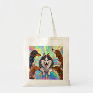 Tote Bag Chiens Chiens Chiots avec arrière - plan arc-en-ci