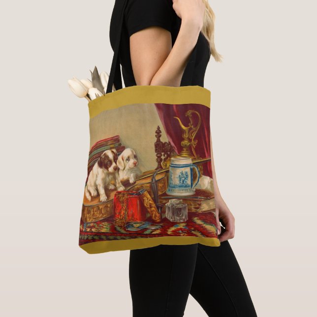Tote Bag Chiens de chiot victorien et imprimés (De près)