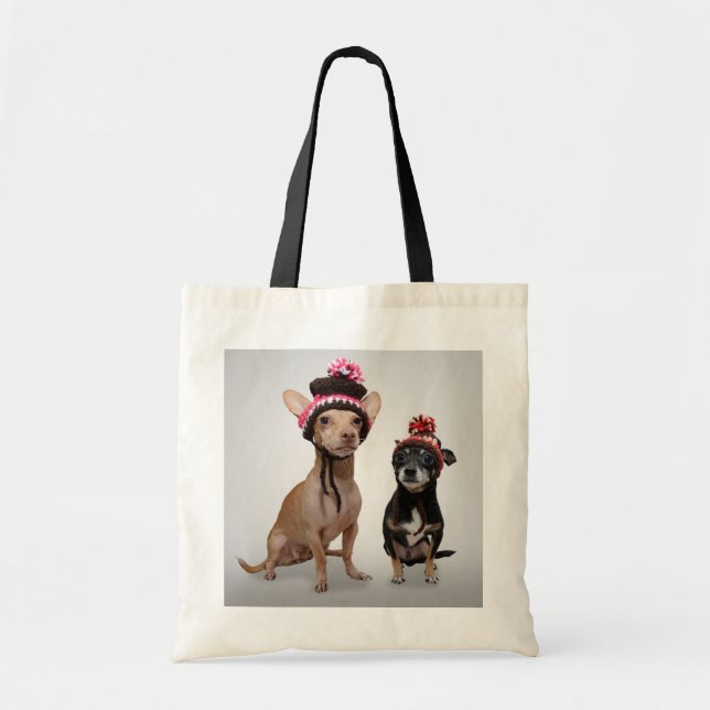 Tote Bag Chiens de chiwawa avec la photo de casquettes (Devant)