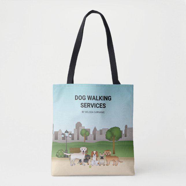 Tote Bag Chiens de dessin animé mignons dans un parc - Serv (Devant)