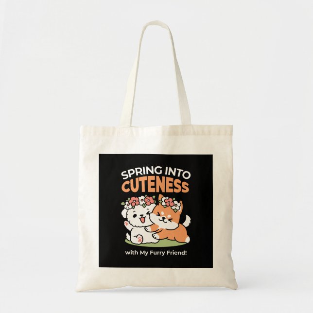 Tote Bag Chiens de jeu avec Flower Crowns - Fun Spring Them (Devant)