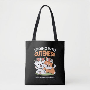 Tote Bag Chiens de jeu avec Flower Crowns - Fun Spring Them