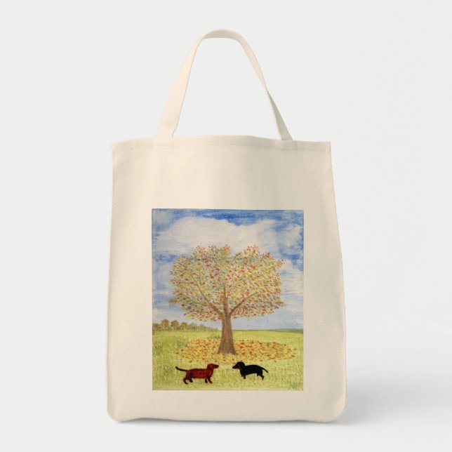 Tote Bag Chiens de l'arbre d'automne Peinture (Devant)