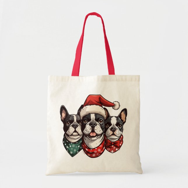 Tote Bag Chiens de Noël Boston Terrier (Devant)