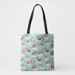 Tote Bag Chiens de Noël en Motif d'Écharpes douillettes