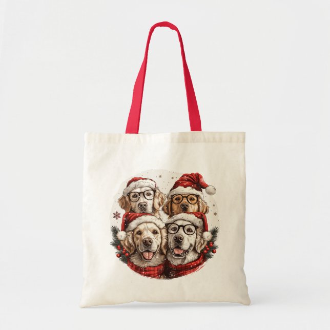 Tote Bag Chiens de Noël Golden Retriever (Devant)