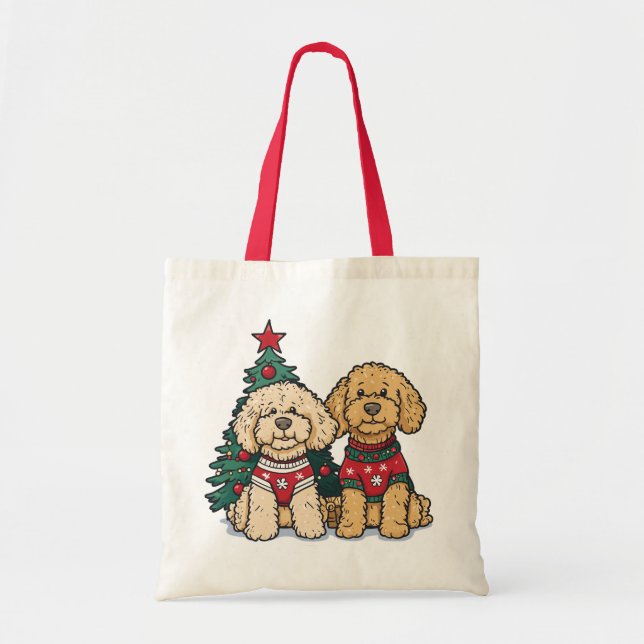 Tote Bag Chiens de Noël Goldendoodle (Devant)