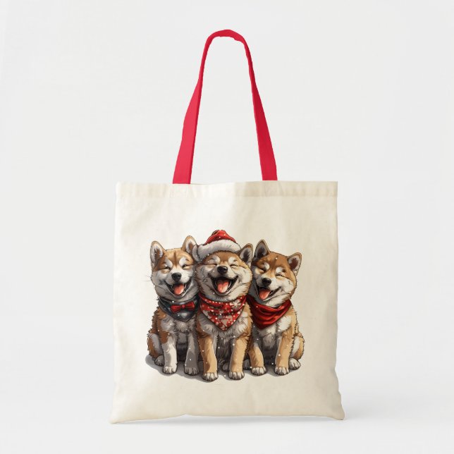 Tote Bag Chiens de Noël Shiba Inu Père Noël (Devant)