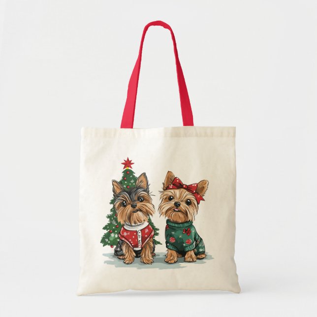 Tote Bag Chiens de Noël Yorkie (Devant)