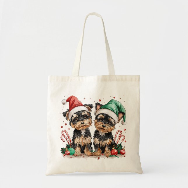 Tote Bag Chiens de Noël Yorkshire Terrier (Devant)