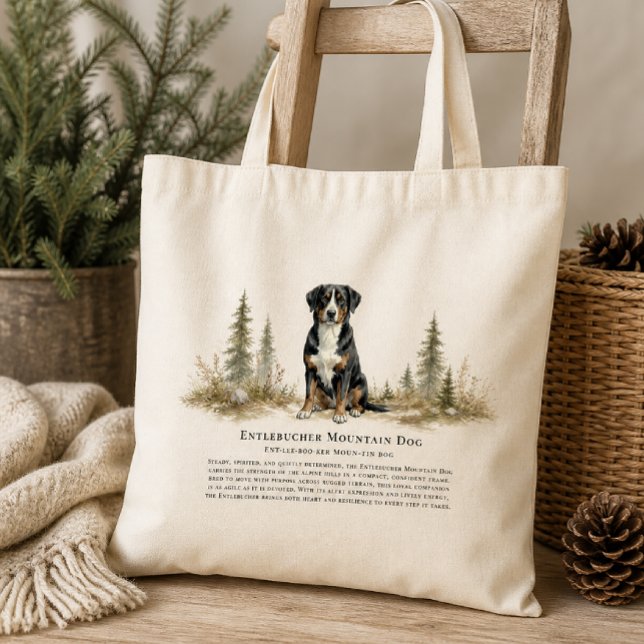 Tote Bag Chiens d'Entlebuch de montagne Aquarelle Citation  (Créateur téléchargé)