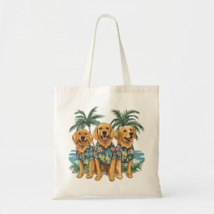 Tote Bag Chiens d'or retriever portant une chemise hawaïenn