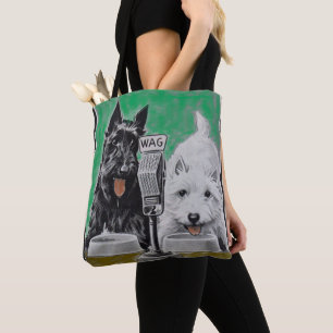 Tote Bag Chiens écossais Blackie et Whitie à la radio
