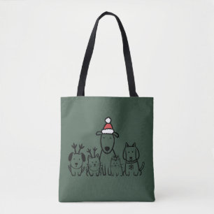 Tote Bag Chiens et chats de Noël Renne Fêtes