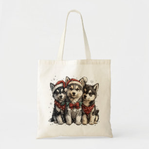 Tote Bag Chiens Husky de Noël