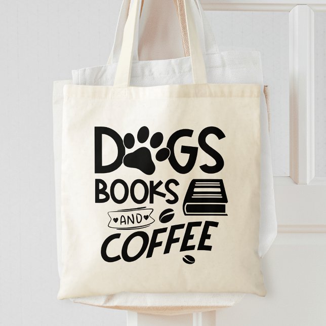 Tote Bag Chiens Livres Typographie Café Dire Lecture Citati (Créateur téléchargé)