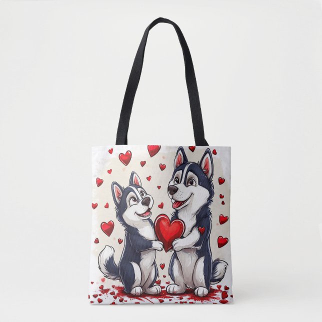 Tote Bag Chiens mignons de la Saint-Valentin (Devant)