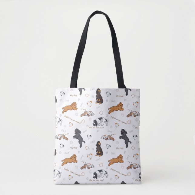 Tote Bag Chiens mignons espaniels motif (Devant)