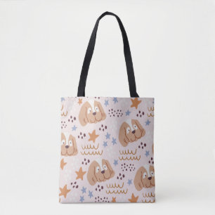 Tote Bag Chiens mignons, étoiles, lignes : vintage sans sou