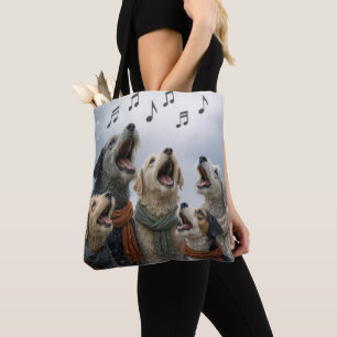 Tote Bag Chiens qui chantent Noël dans des flocons de neige