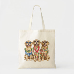 Tote Bag Chiens Retriever Doré Hawaïen Fleur Lei
