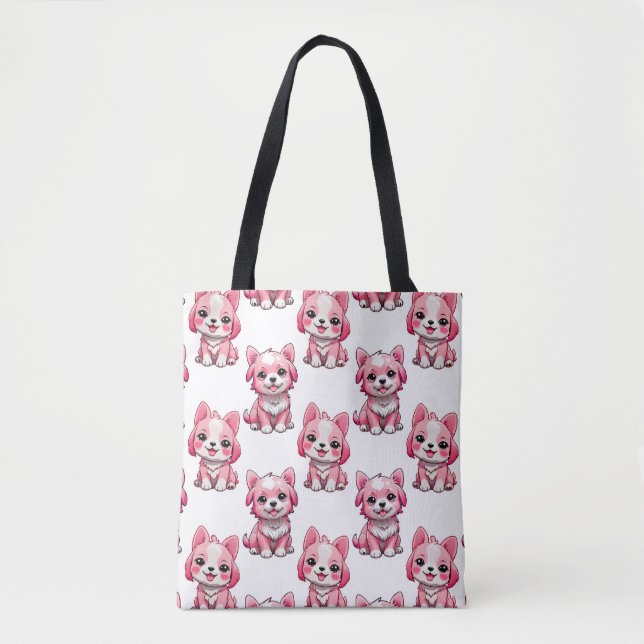 Tote Bag Chiens roses mignons - Blanc  (Devant)