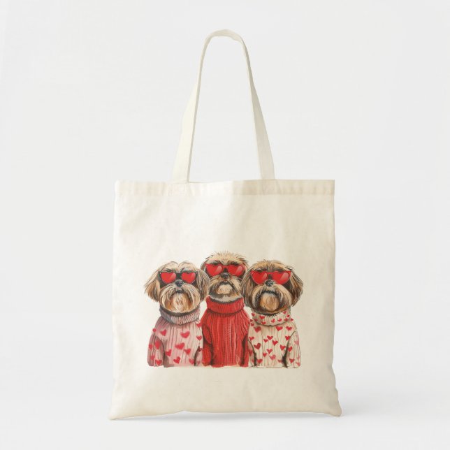 Tote Bag Chiens Shih Tzu pour la Saint-Valentin (Devant)