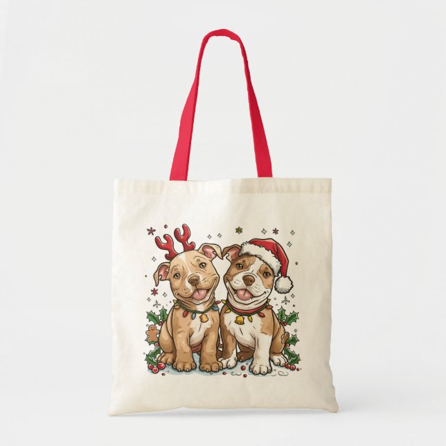 Tote Bag Chiens taureaux de Noël Pit (Devant)