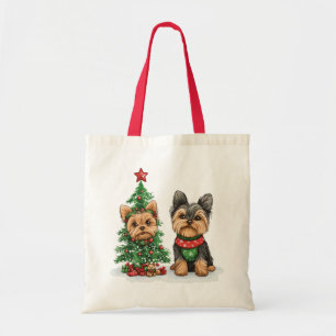 Tote Bag Chiens Yorkie de Noël
