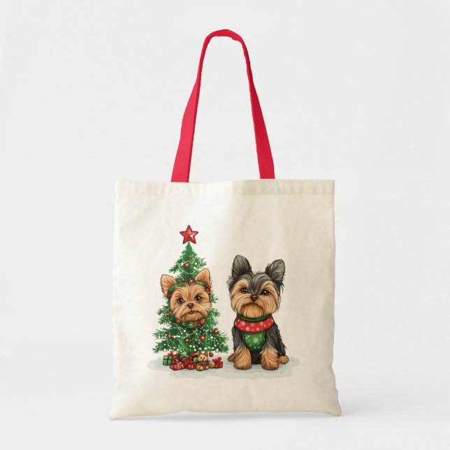 Tote Bag Chiens Yorkie de Noël (Devant)