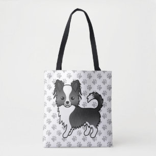 Tote Bag Chihuahua à poil long noir et blanc et pattes