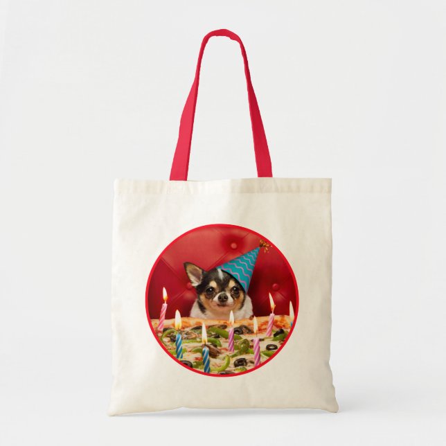 Tote Bag Chihuahua Anniversaire Pizza Pie (Devant)
