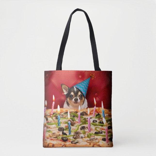 Tote Bag Chihuahua Anniversaire Pizza Pie (Devant)