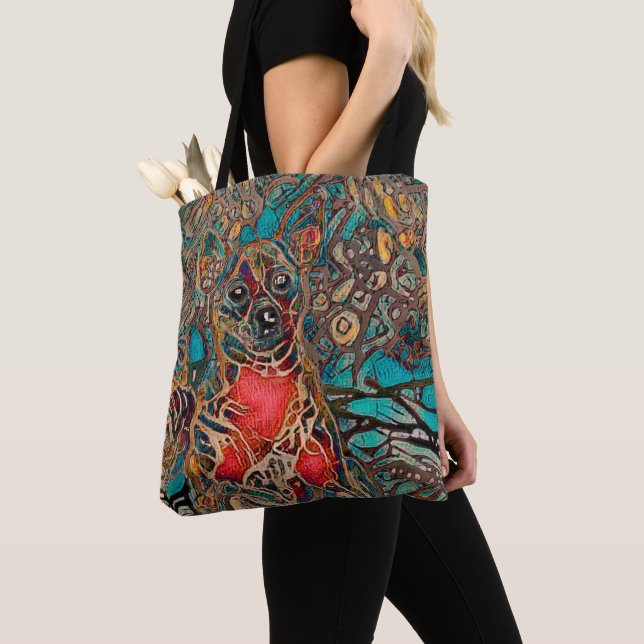 Tote Bag Chihuahua Art Turquoise Portrait des Amoureux de l (De près)