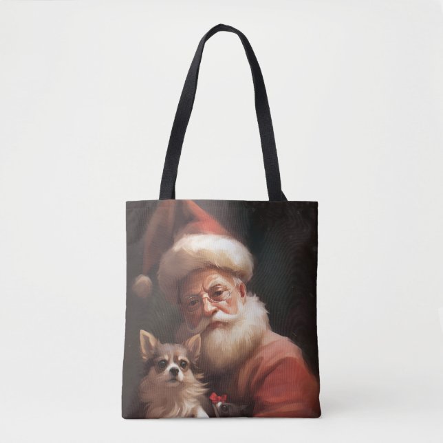 Tote Bag Chihuahua avec Noël Festif du Père Noël (Devant)
