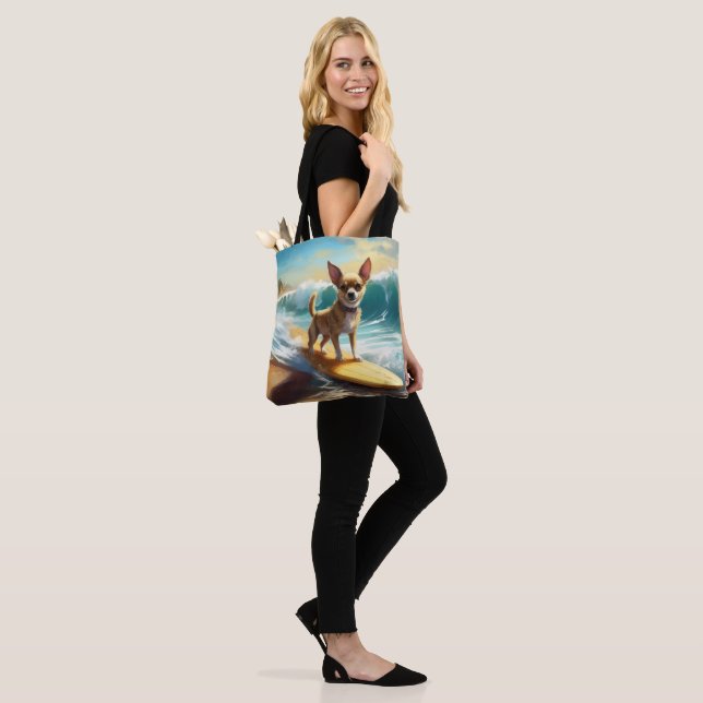 Tote Bag Chihuahua Beach Surf Peinture (Sur le modèle)