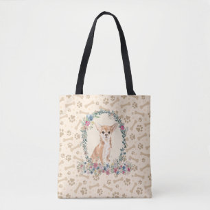 Tote Bag Chihuahua Chien Empreinte de patte & Chien Bone mi
