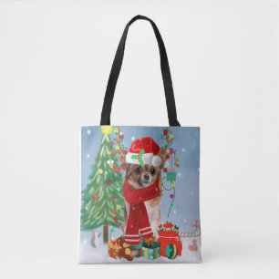 Tote Bag Chihuahua Chien en neige avec cadeaux de Noël