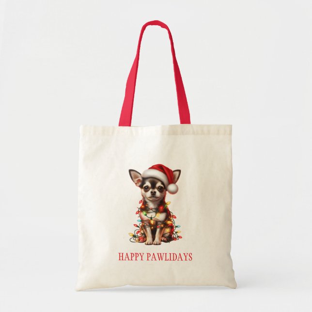 Tote Bag Chihuahua Chien enchevêtré dans les lumières de No (Devant)