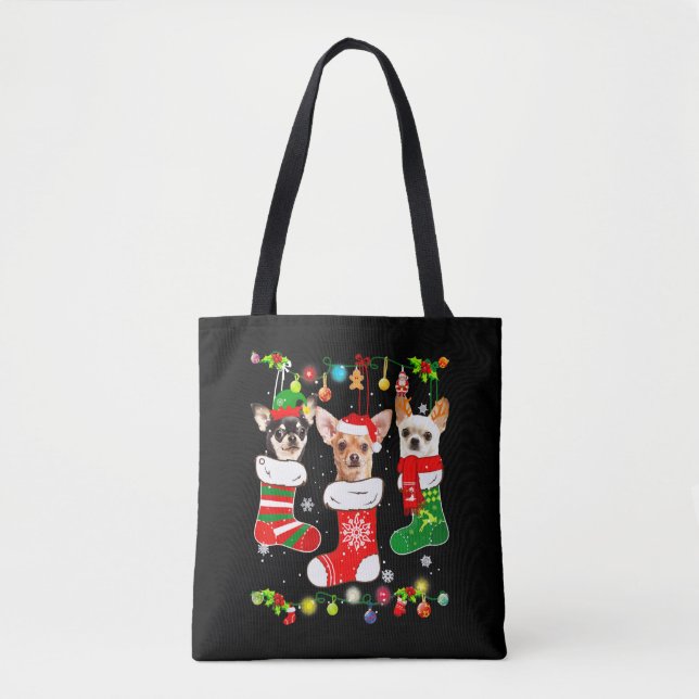 Tote Bag Chihuahua Christmas Lights (Devant)