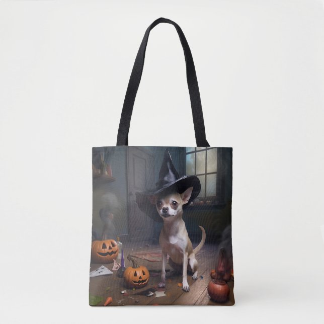 Tote Bag Chihuahua Citrouilles Halloween effrayant (Devant)