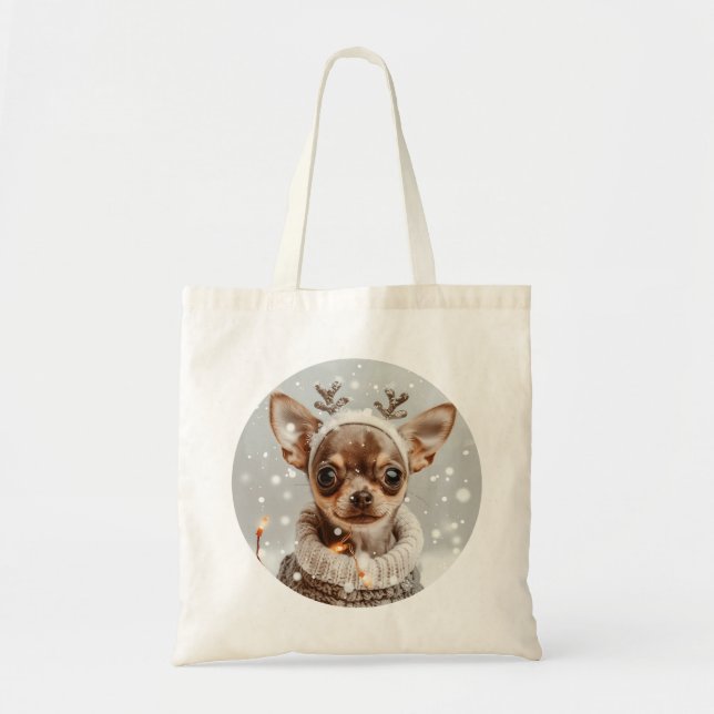 Tote Bag Chihuahua de Noël Renne Chien (Devant)