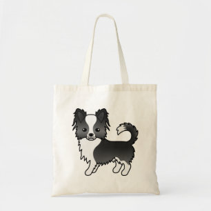 Tote Bag Chihuahua dessin animé à long manteau noir et blan