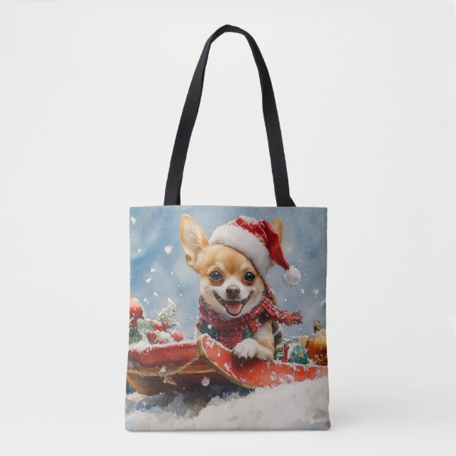 Tote Bag Chihuahua Dog in Sledge Let it neiger Noël (Devant)
