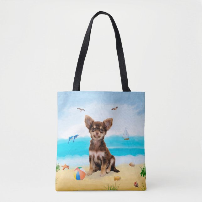 Tote Bag Chihuahua Dog sur la plage (Devant)