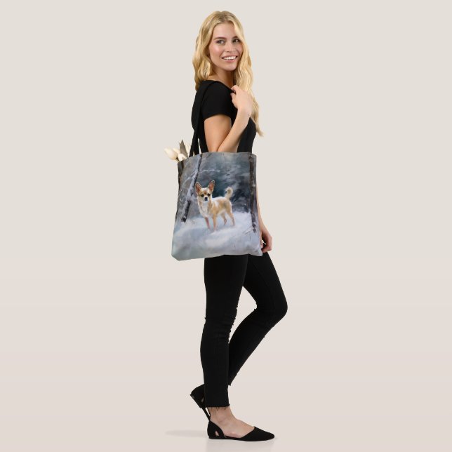 Tote Bag Chihuahua Laisser neiger Noël (Sur le modèle)
