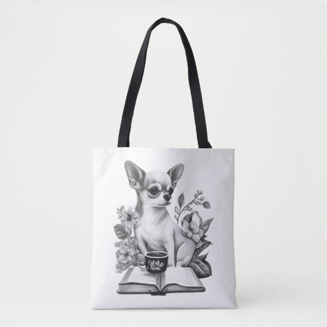 Tote Bag Chihuahua Livre Café Lecture Thé (Devant)